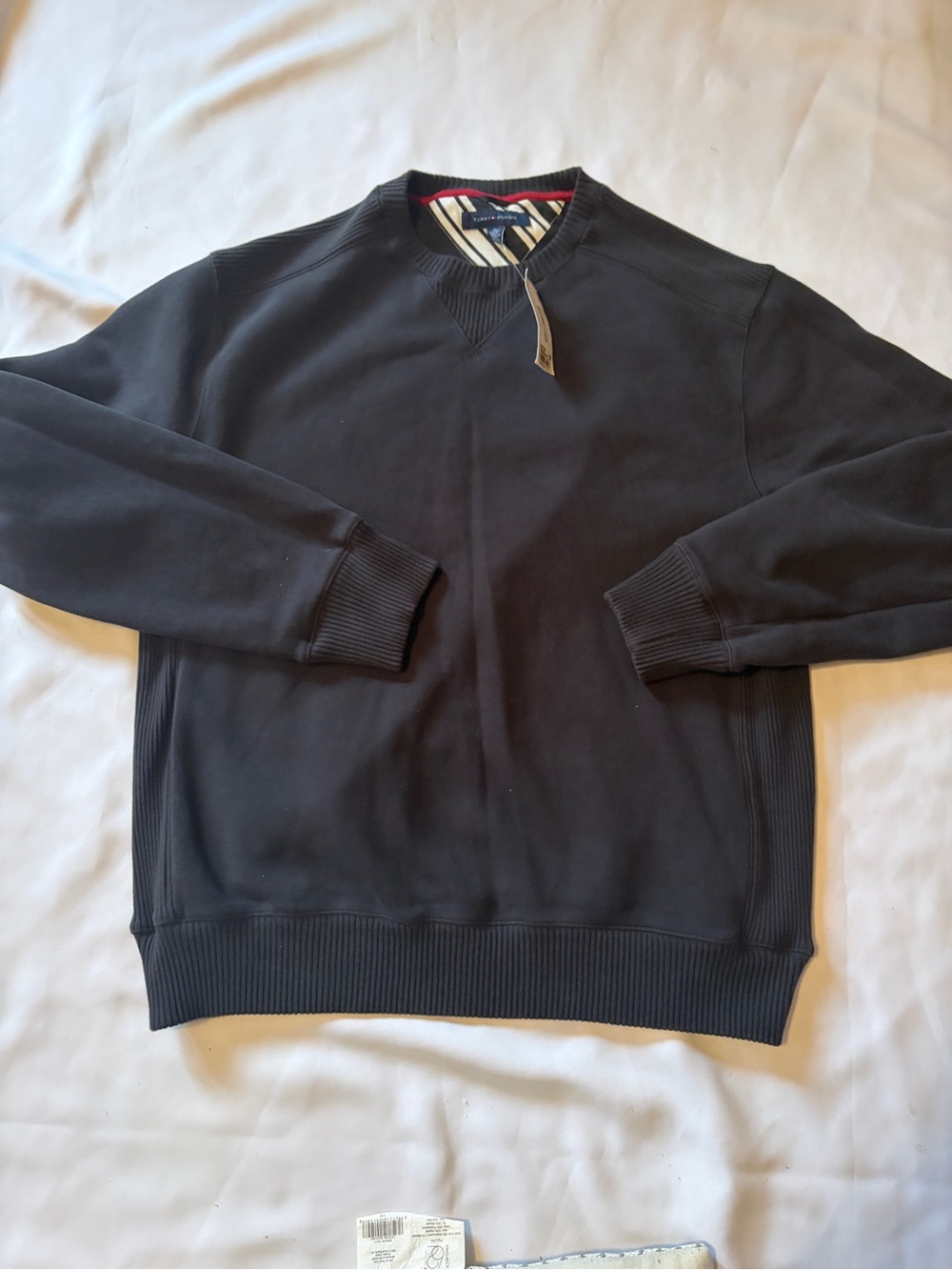 Tommy Hilfiger Black Crewneck Sweatshirt with Signature Neck Trim